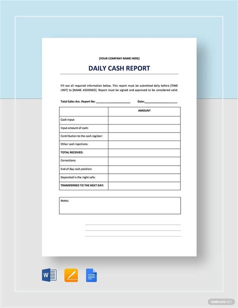 daily cash report template